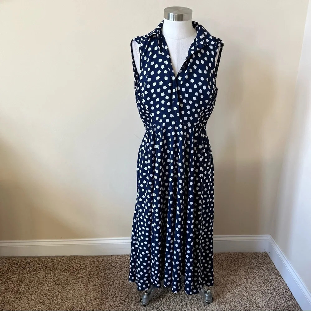 Kate Spade could floral dot patterned midi sleeveless shirt dress 17229 - Picture 6 of 16